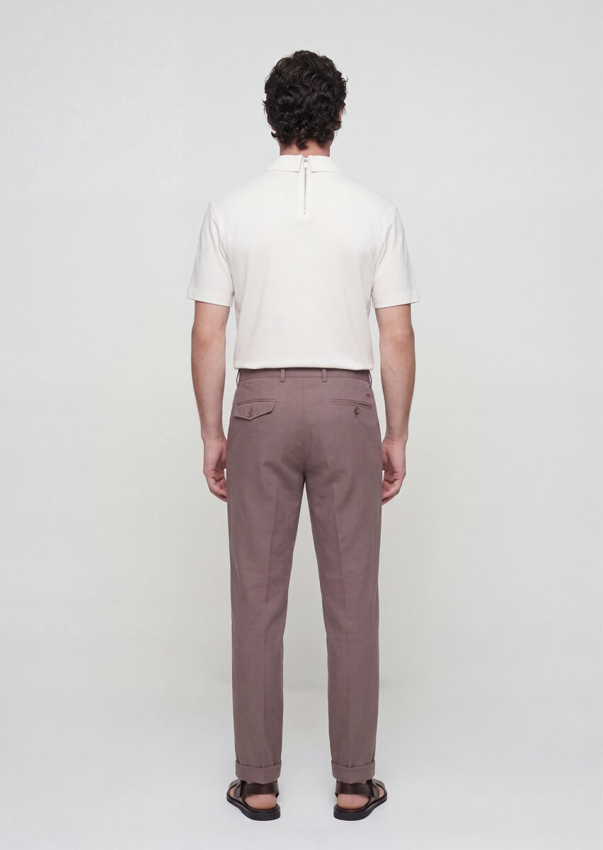 Mürdüm Düz Dokuma Relaxed Fit Casual Pamuk Karışımlı Pantolon - 4