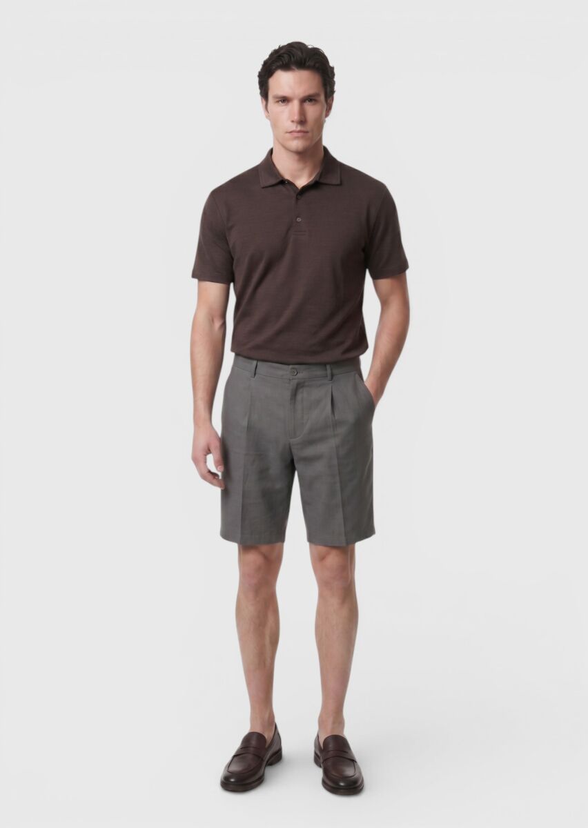 Mürdüm Düz %100 Keten T-Shirt - 2