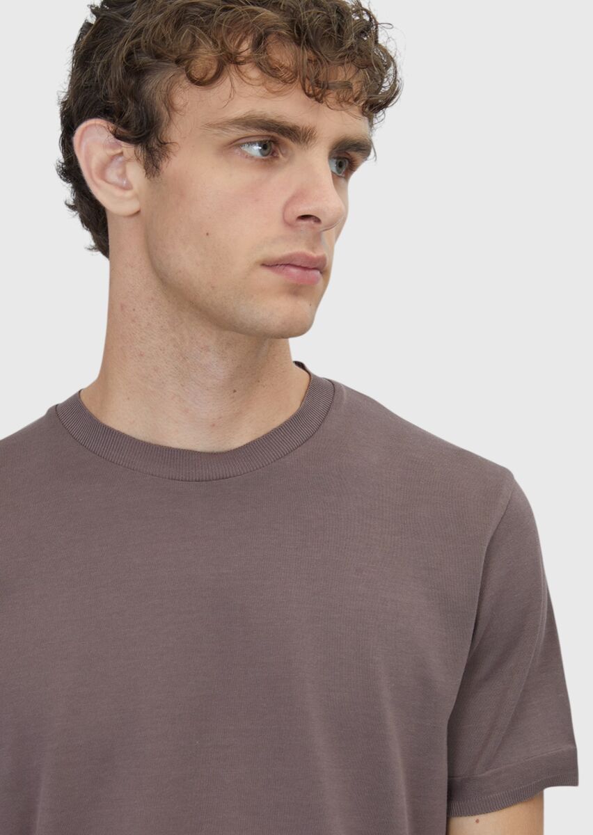 Mürdüm Düz %100 Pamuk T-Shirt - 4