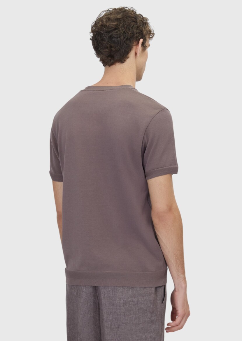 Mürdüm Düz %100 Pamuk T-Shirt - 5