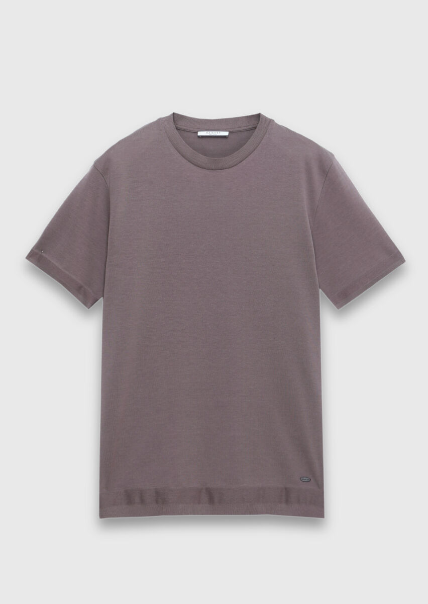 Mürdüm Düz %100 Pamuk T-Shirt - 6