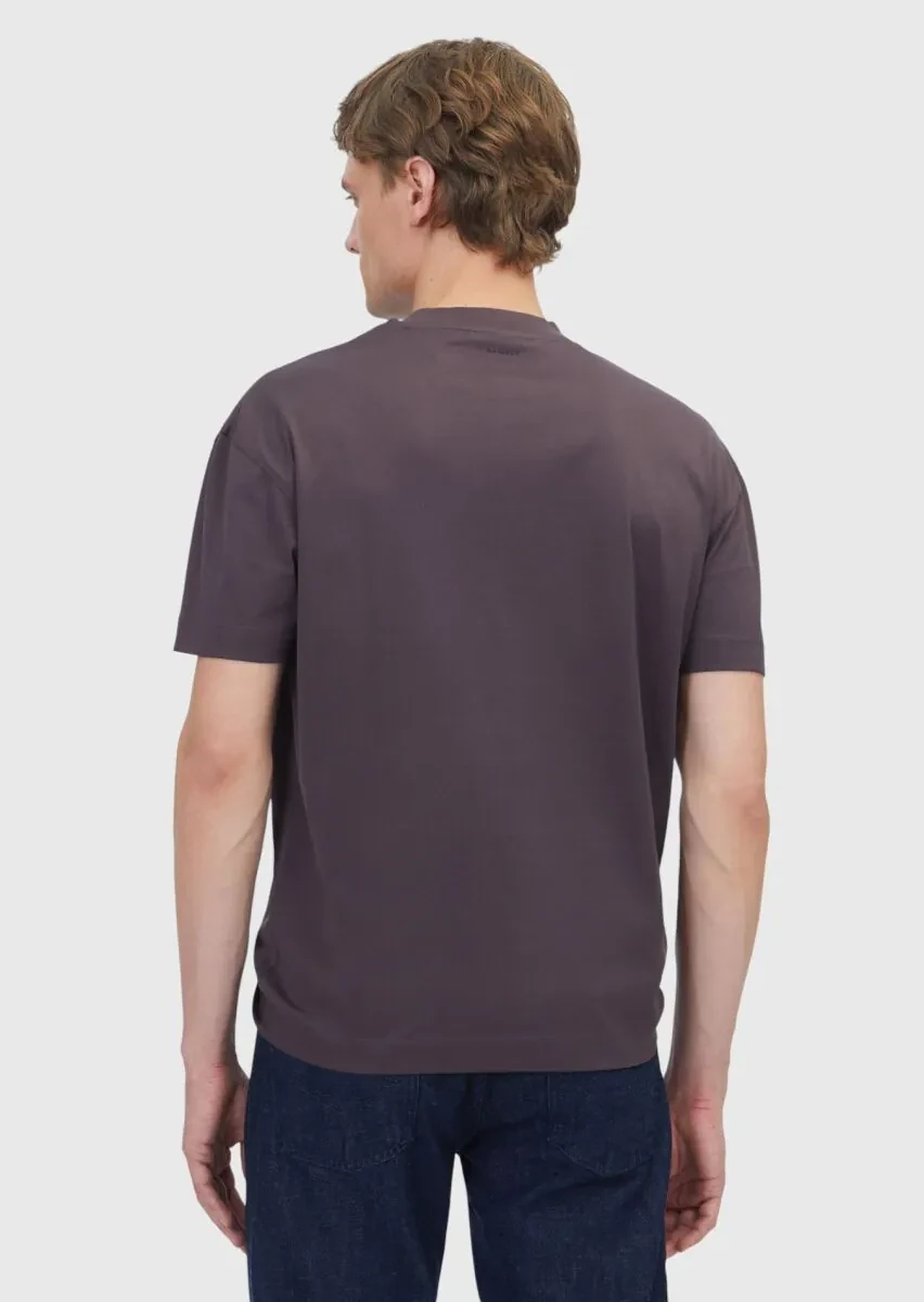 Mürdüm Düz Bisiklet Yaka %100 Pamuk T-Shirt - 5