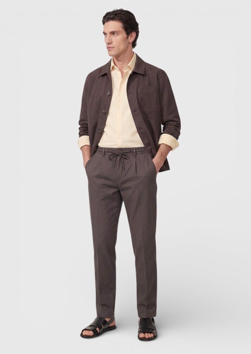 Mürdüm Düz Casual Fit Uzun Dokuma Pamuk Karışımlı Overshırt - 4