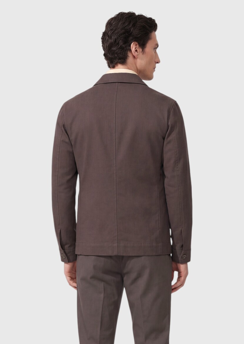 Mürdüm Düz Casual Fit Uzun Dokuma Pamuk Karışımlı Overshırt - 5