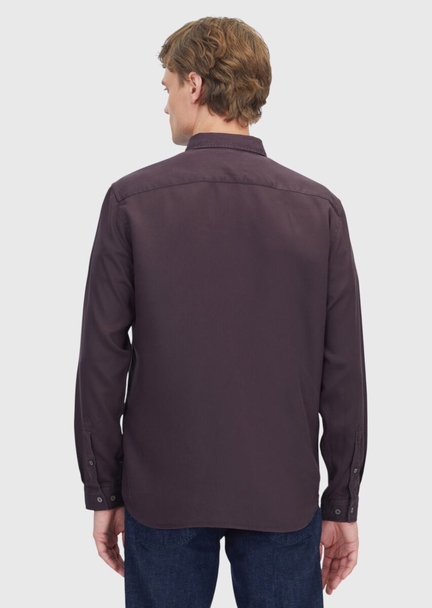 Mürdüm Düz Dokuma Casual Gömlek - 6