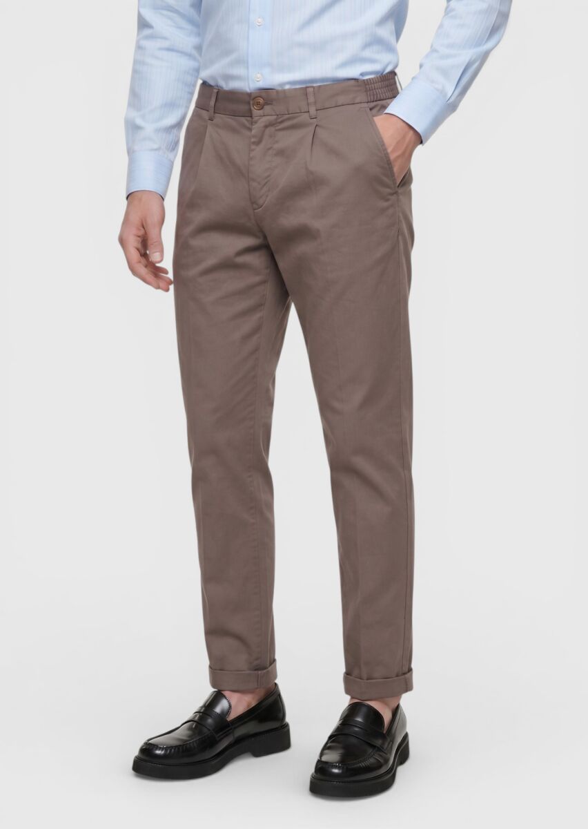 Mürdüm Düz Dokuma Jogging Fit Casual İpek Karışımlı Pantolon - 2