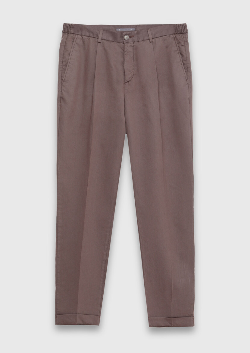Mürdüm Düz Dokuma Jogging Fit Casual İpek Karışımlı Pantolon - 5