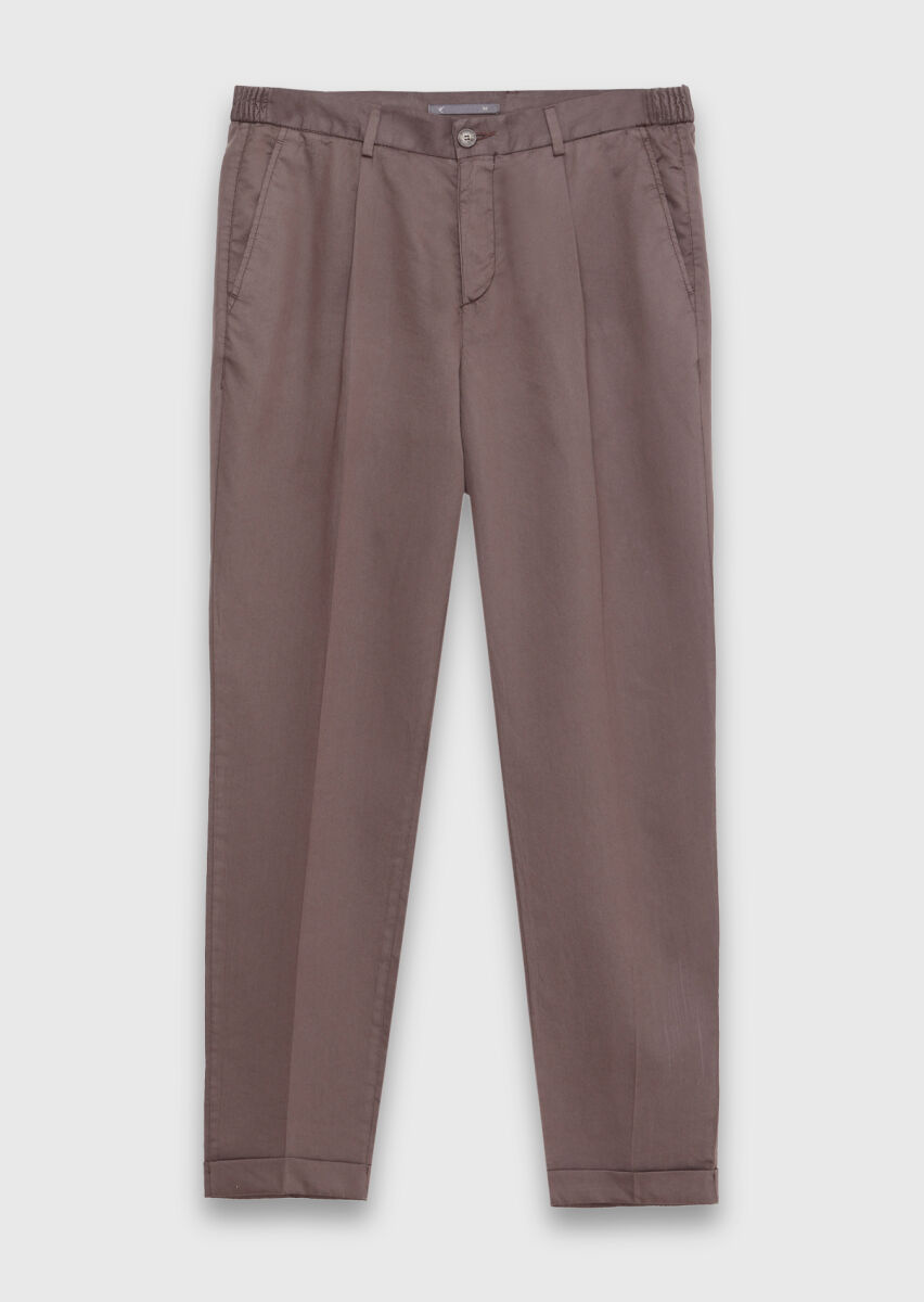 Mürdüm Düz Dokuma Jogging Fit Casual İpek Karışımlı Pantolon - 5