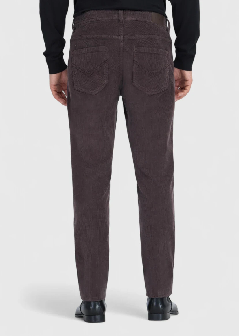 Mürdüm Düz Dokuma Slim Fit Kadife Casual Pamuk Karışımlı Pantolon - 5