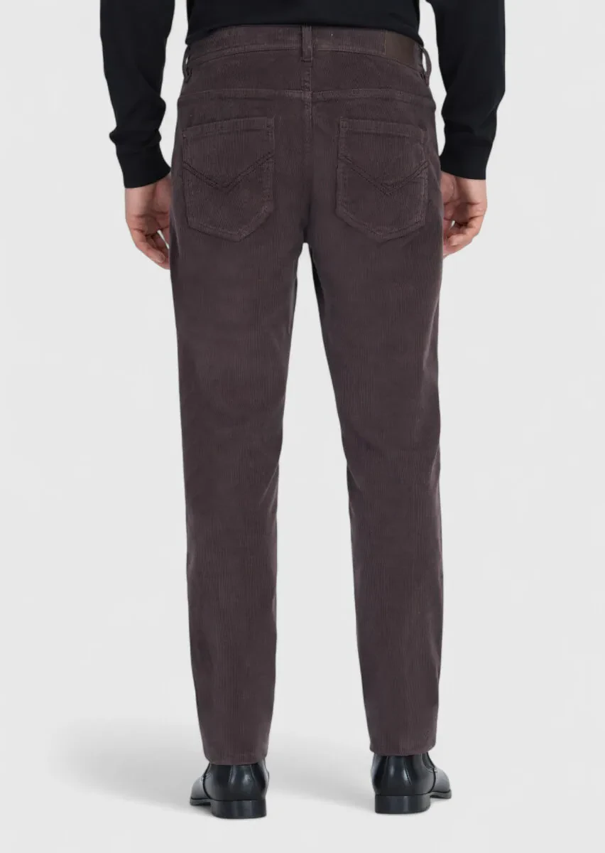 Mürdüm Düz Dokuma Slim Fit Kadife Casual Pamuk Karışımlı Pantolon - 5