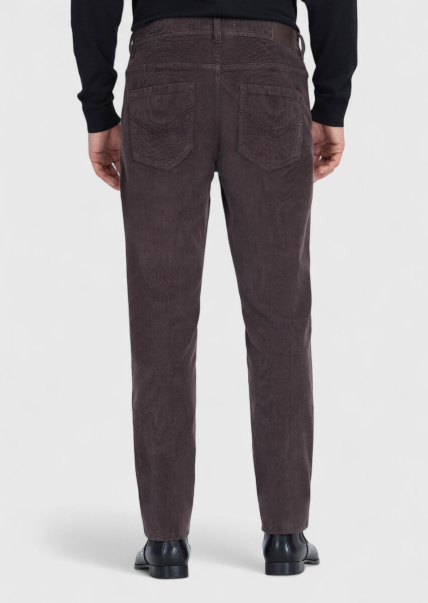Mürdüm Düz Dokuma Slim Fit Kadife Casual Pamuk Karışımlı Pantolon - 5