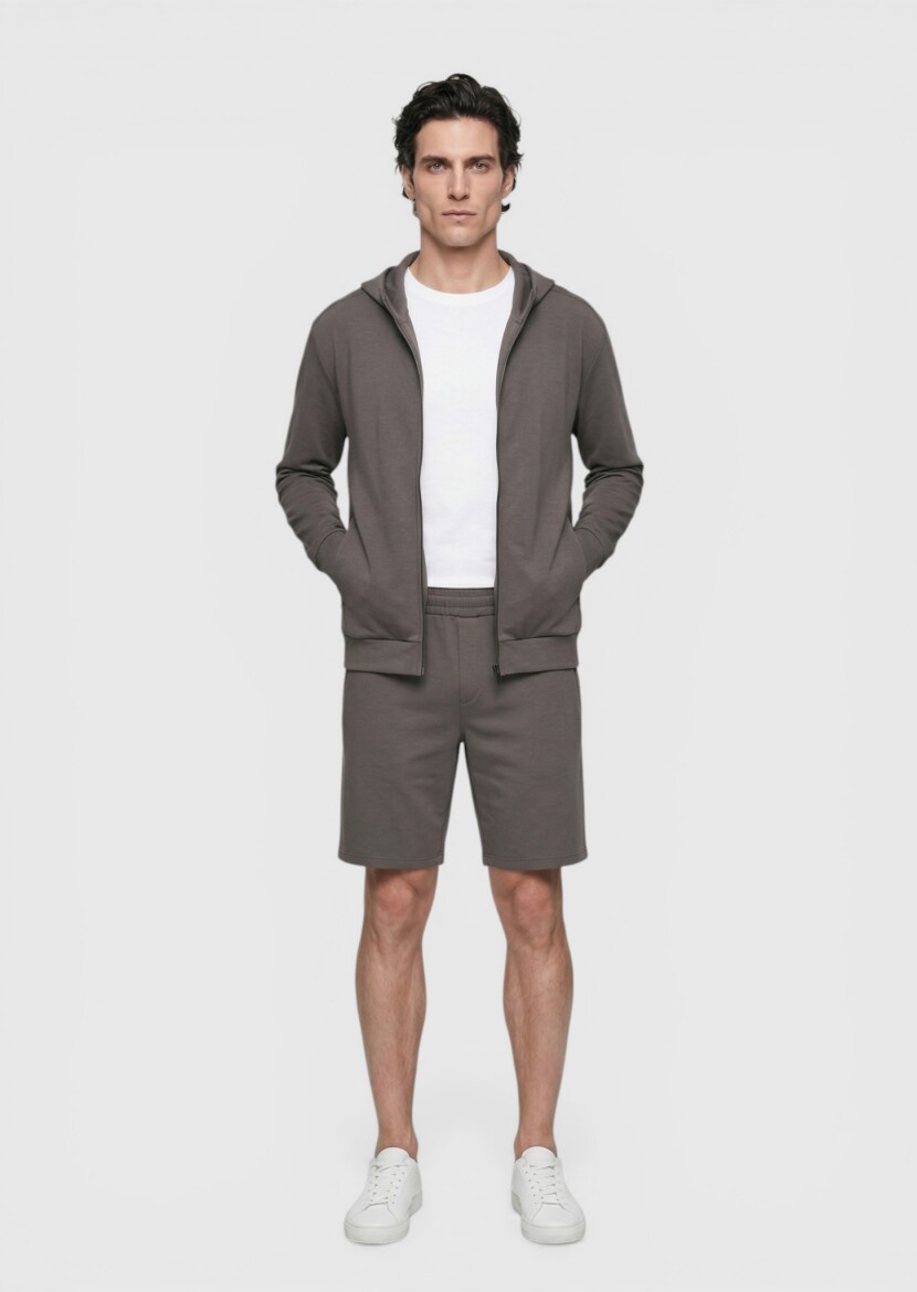 Mürdüm Düz Örme Regular Fit Casual Bermuda - 3