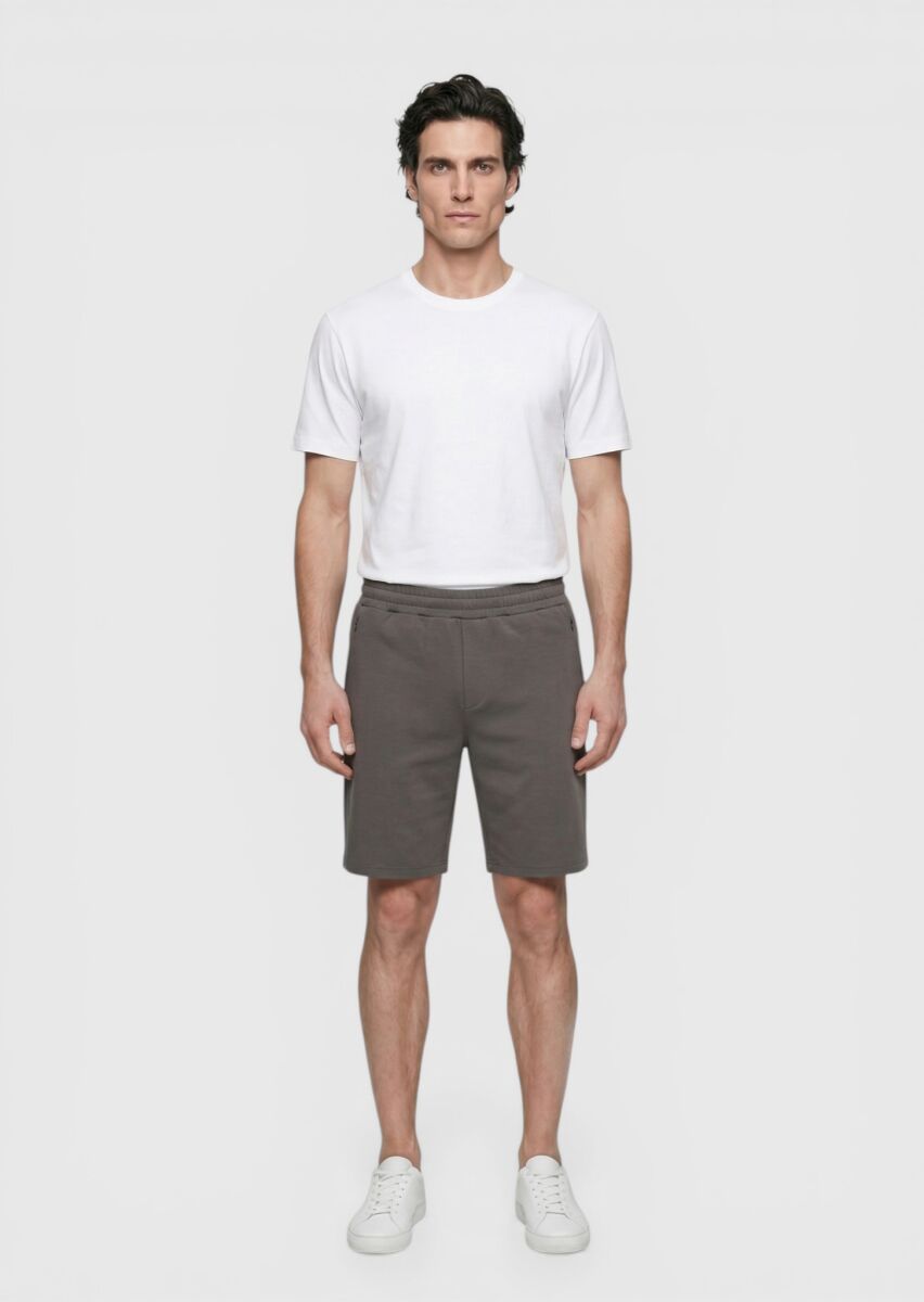 Mürdüm Düz Örme Regular Fit Casual Bermuda - 4