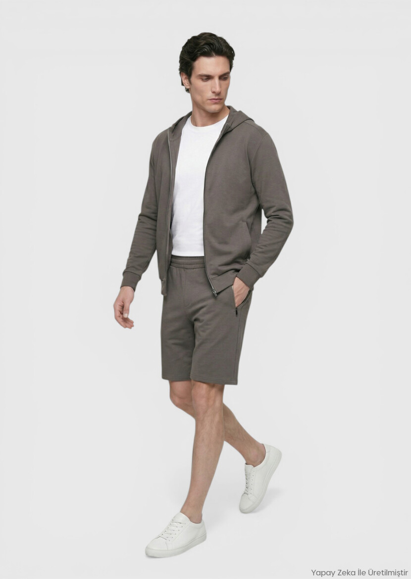 Mürdüm Düz Örme Regular Fit Casual Bermuda 