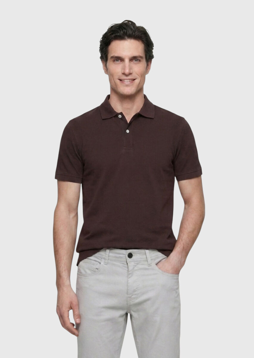 RAMSEY Mürdüm Düz Polo Yaka %100 Pamuk T-Shirt
