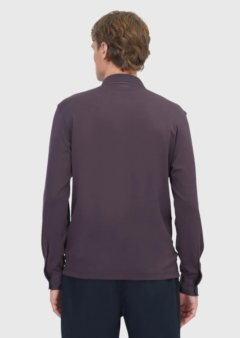 Mürdüm Düz Polo Yaka %100 Pamuk T-Shirt - 6
