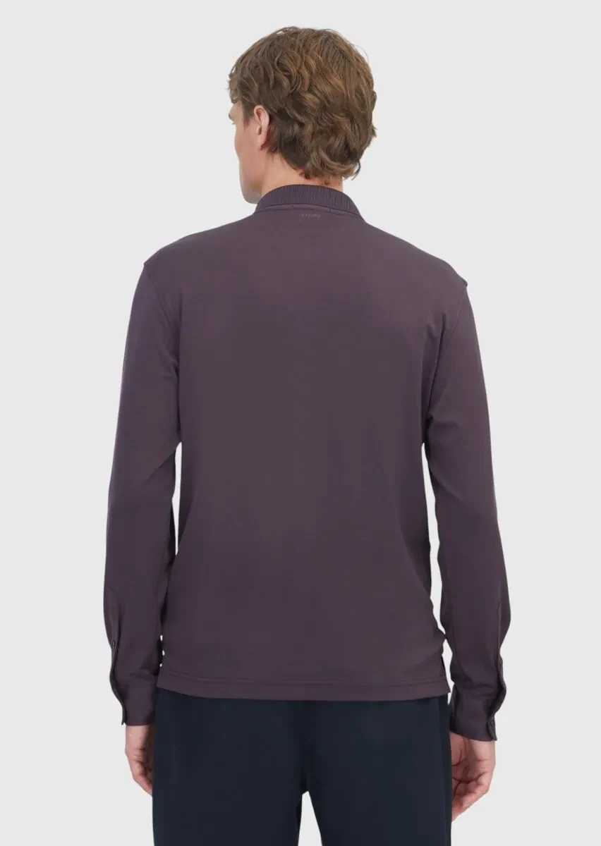 Mürdüm Düz Polo Yaka %100 Pamuk T-Shirt - 6