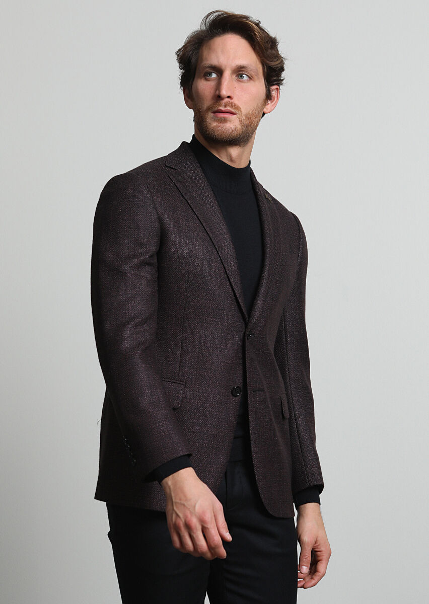Mürdüm Düz Regular Fit İpek Karışımlı Ceket - 1