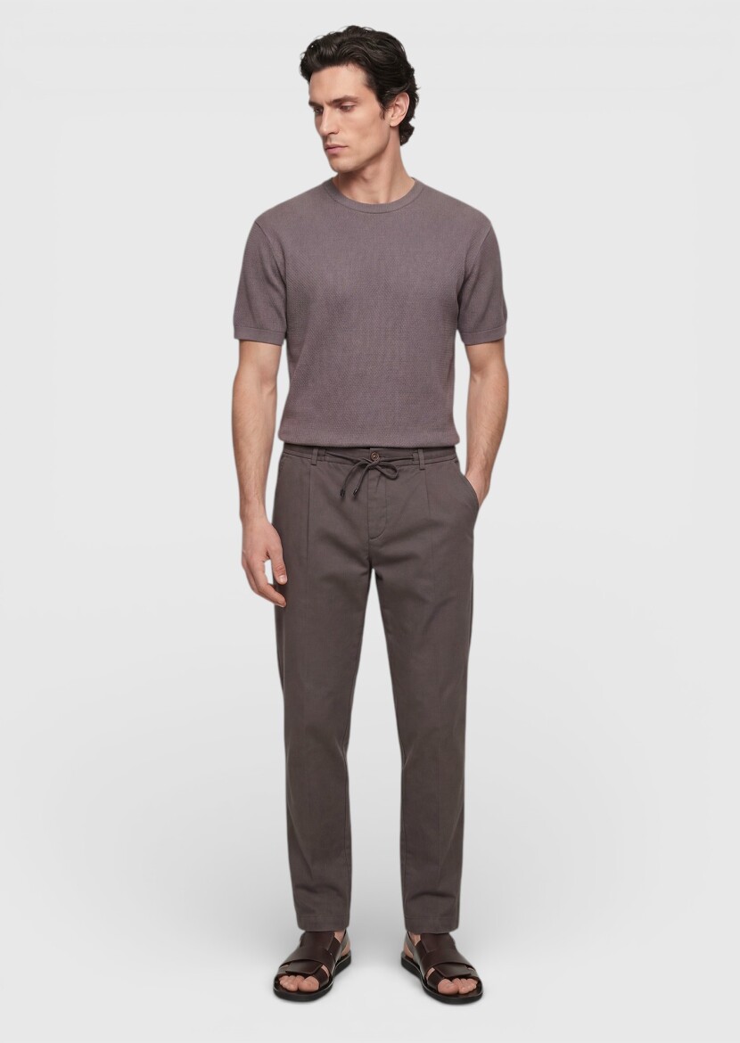 Mürdüm Jakarlı %100 Pamuk T-Shirt - 4