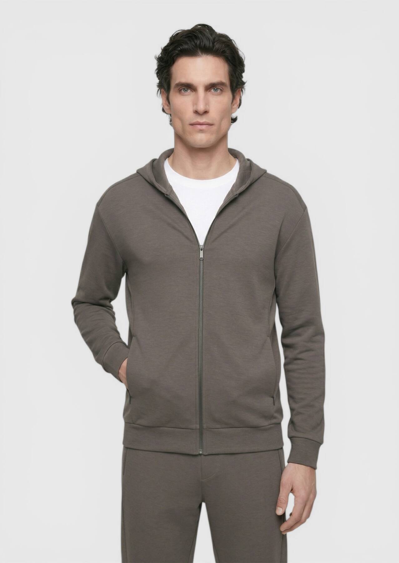 Mürdüm Kapüşonlu Düz Sweatshırt
