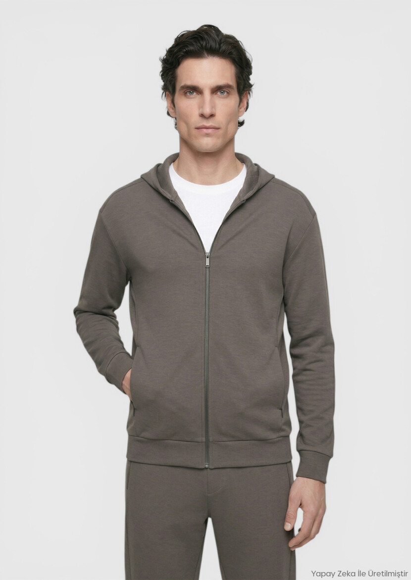 Mürdüm Kapüşonlu Düz Sweatshırt - RAMSEY