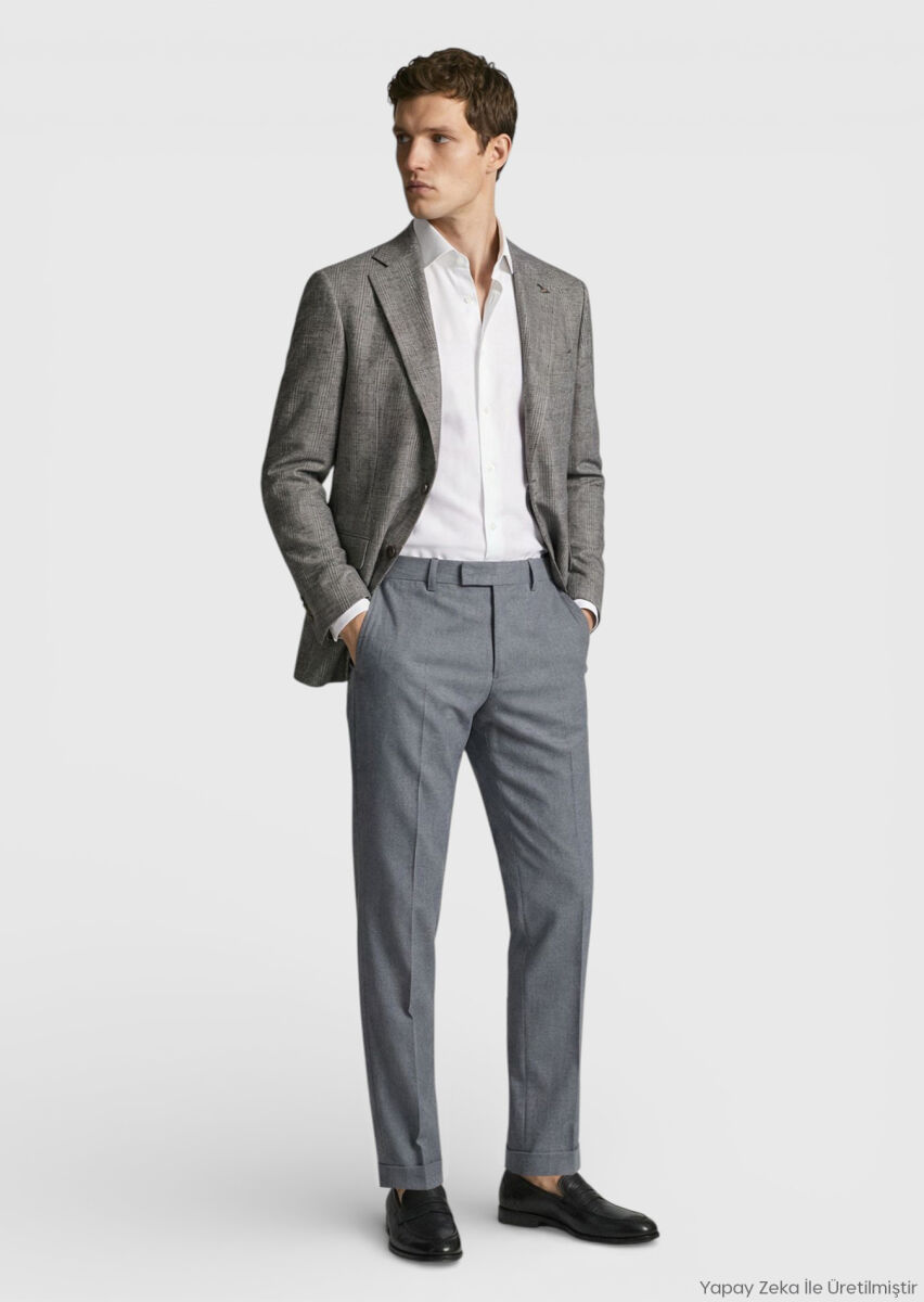 RAMSEY Mürdüm Kareli Zeroweight Slim Fit Yün Karışımlı Ceket