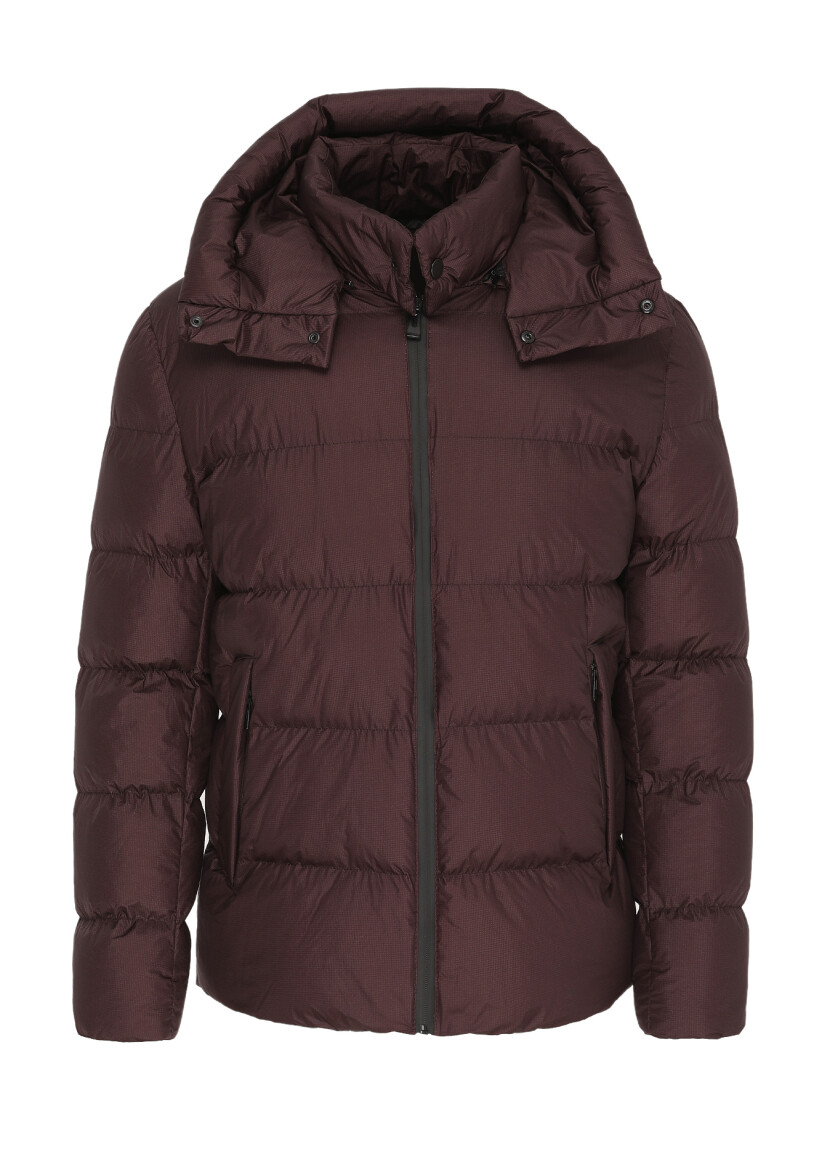 Mürdüm Regular Fit Kapüşonlu Casual Dokuma Mont - 7