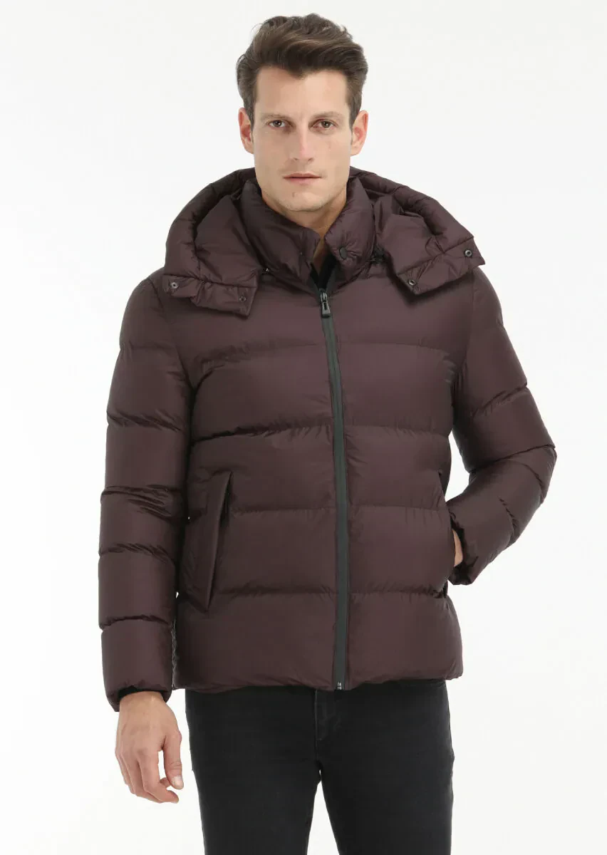Mürdüm Regular Fit Kapüşonlu Casual Dokuma Mont - 2
