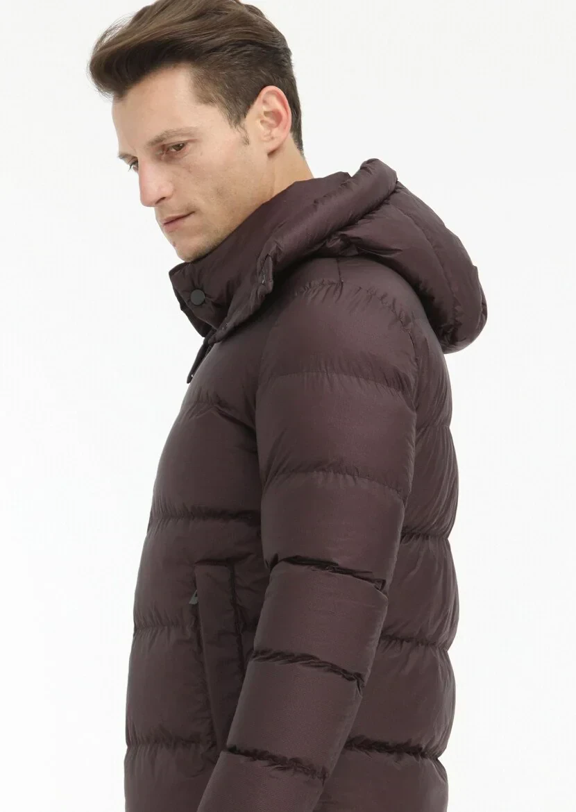 Mürdüm Regular Fit Kapüşonlu Casual Dokuma Mont - 5