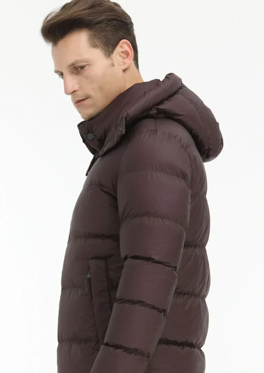 Mürdüm Regular Fit Kapüşonlu Casual Dokuma Mont - 5