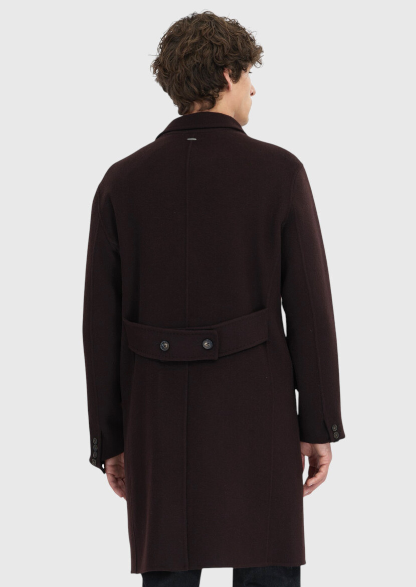 Mürdüm Regular Fit Kruvaze Yaka Klasik Dokuma Palto - 6