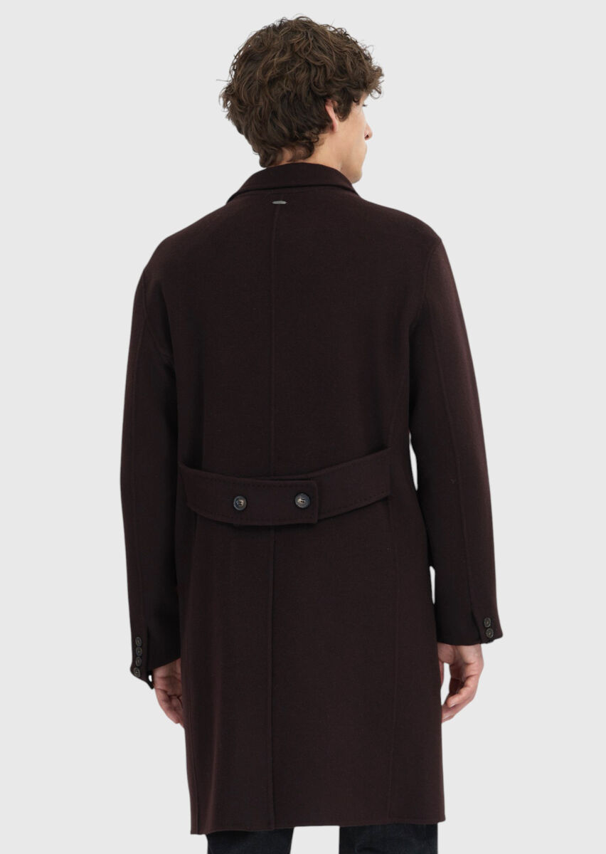 Mürdüm Regular Fit Kruvaze Yaka Klasik Dokuma Palto - 6