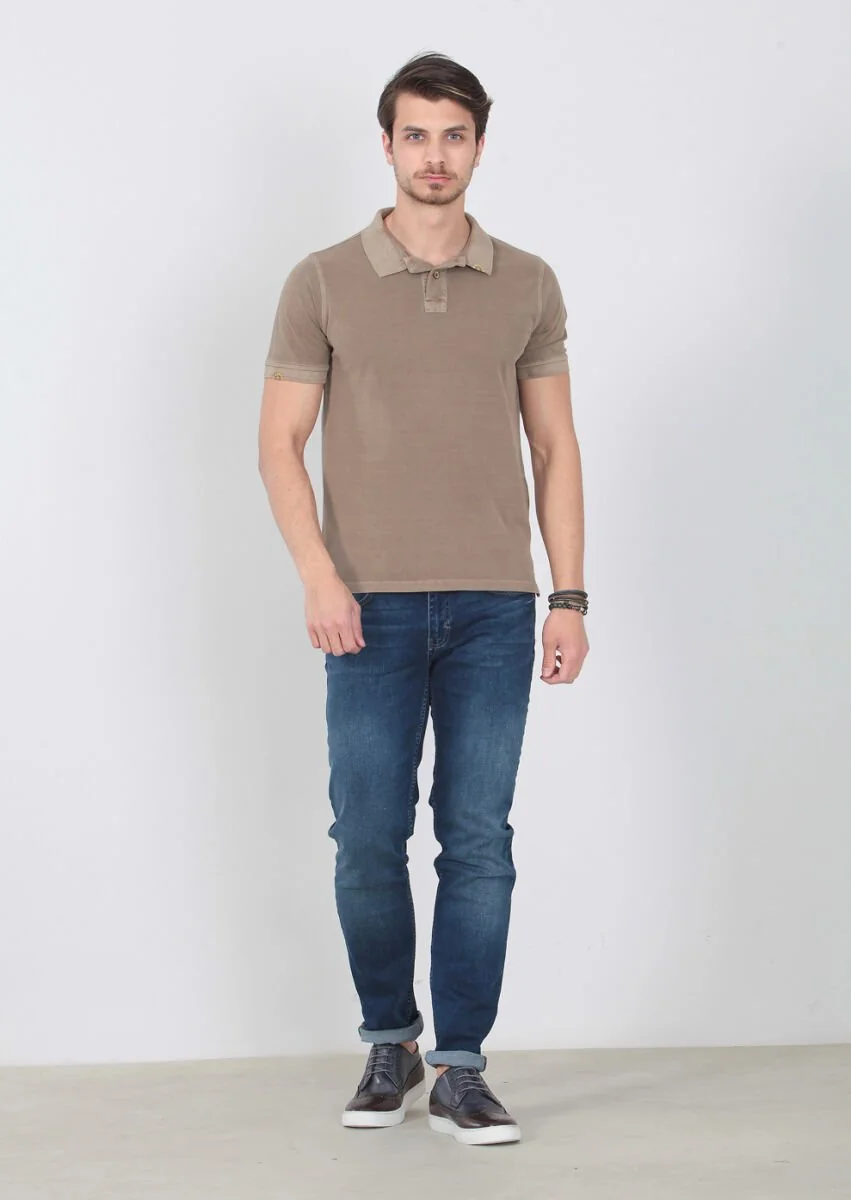 Mustard Plain Polo Neck 100% Cotton T-Shirt - 1