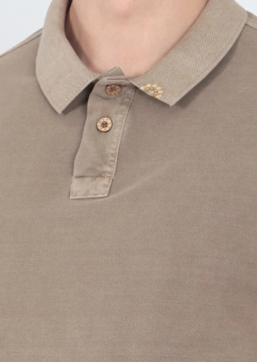 Mustard Plain Polo Neck 100% Cotton T-Shirt - 5