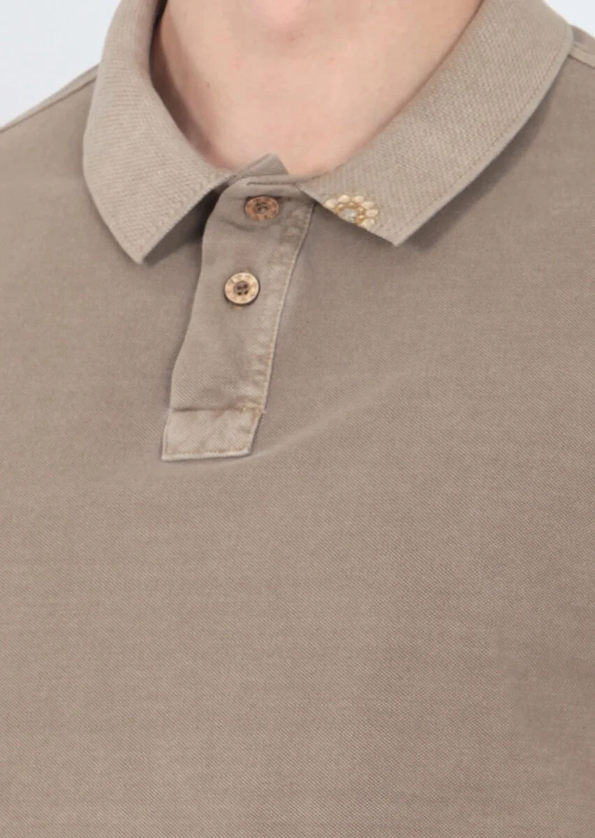 Mustard Plain Polo Neck 100% Cotton T-Shirt - 5