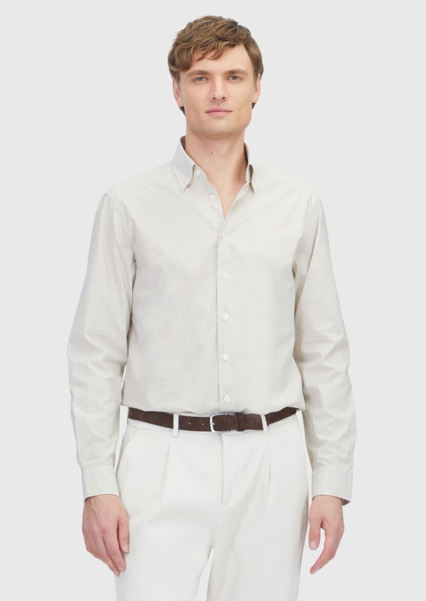 Mustard Striped Casual Fit Weaving Casual 100% Cotton Shirt - RAMSEY