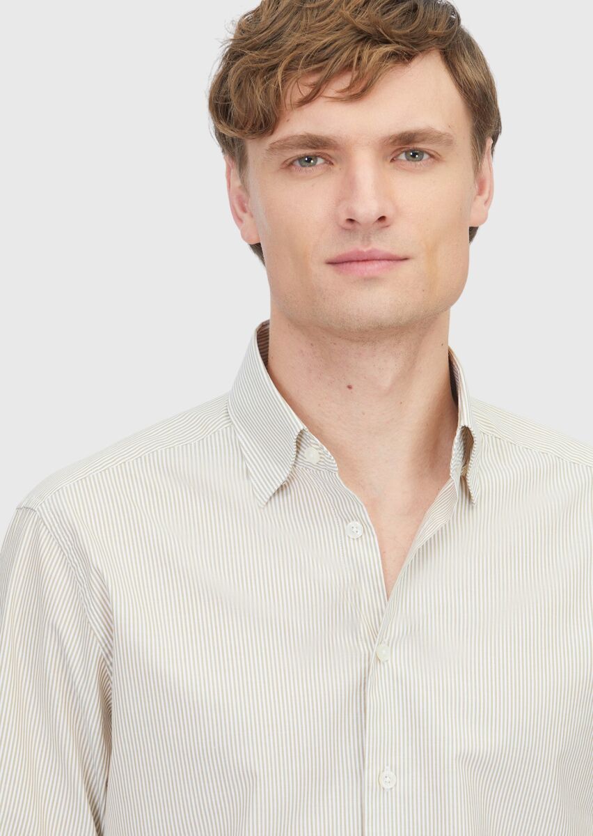 Mustard Striped Casual Fit Weaving Casual 100% Cotton Shirt - 3