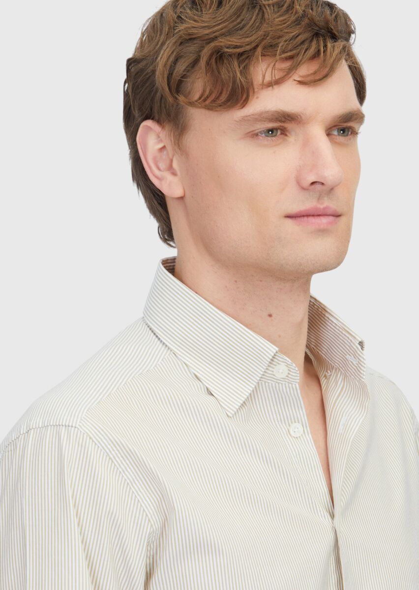 Mustard Striped Casual Fit Weaving Casual 100% Cotton Shirt - 4