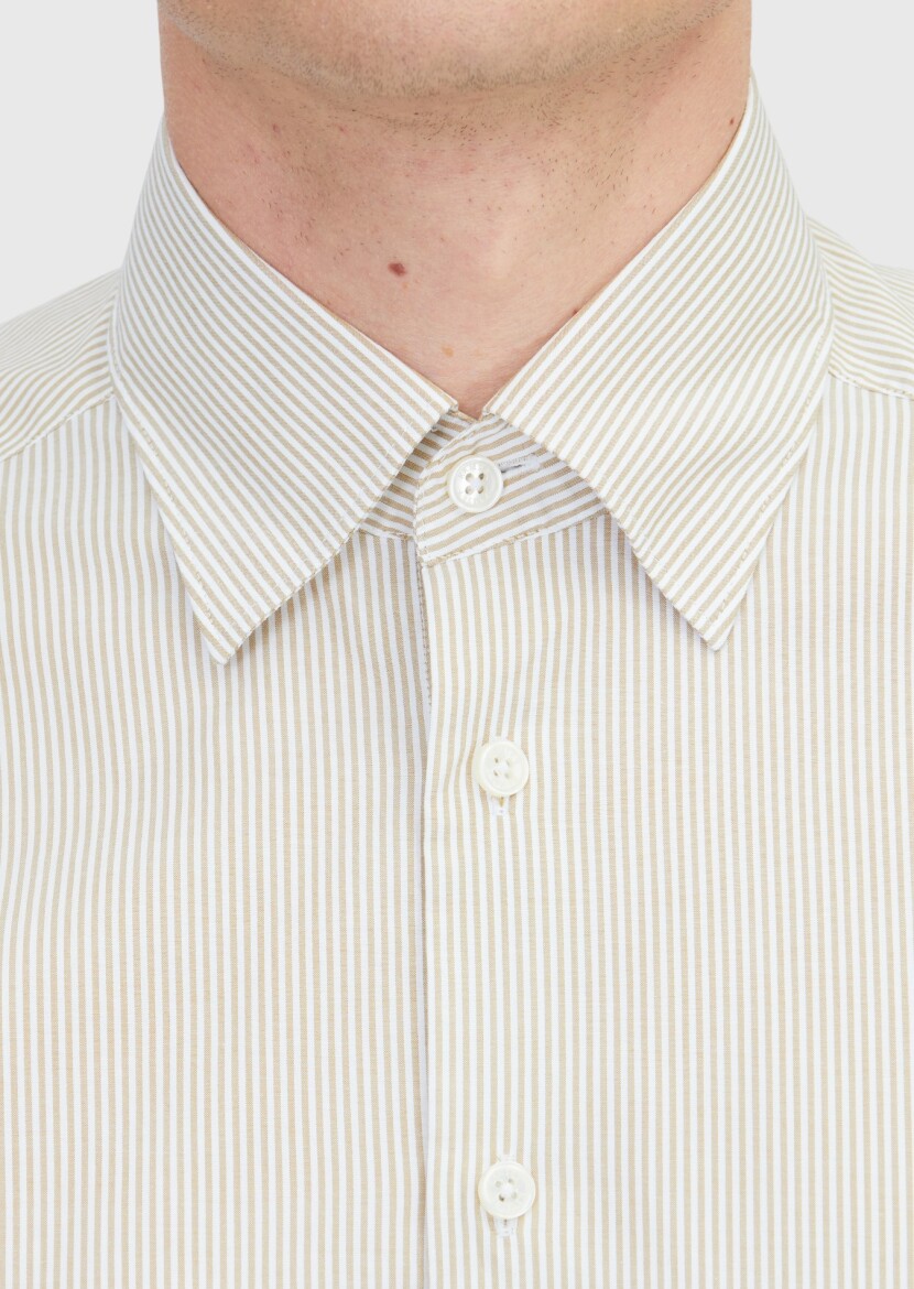 Mustard Striped Casual Fit Weaving Casual 100% Cotton Shirt - 5