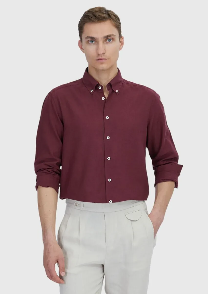 Nar Çiçeği Düz Casual Fit Dokuma Casual Pamuk Karışımlı Gömlek - 1