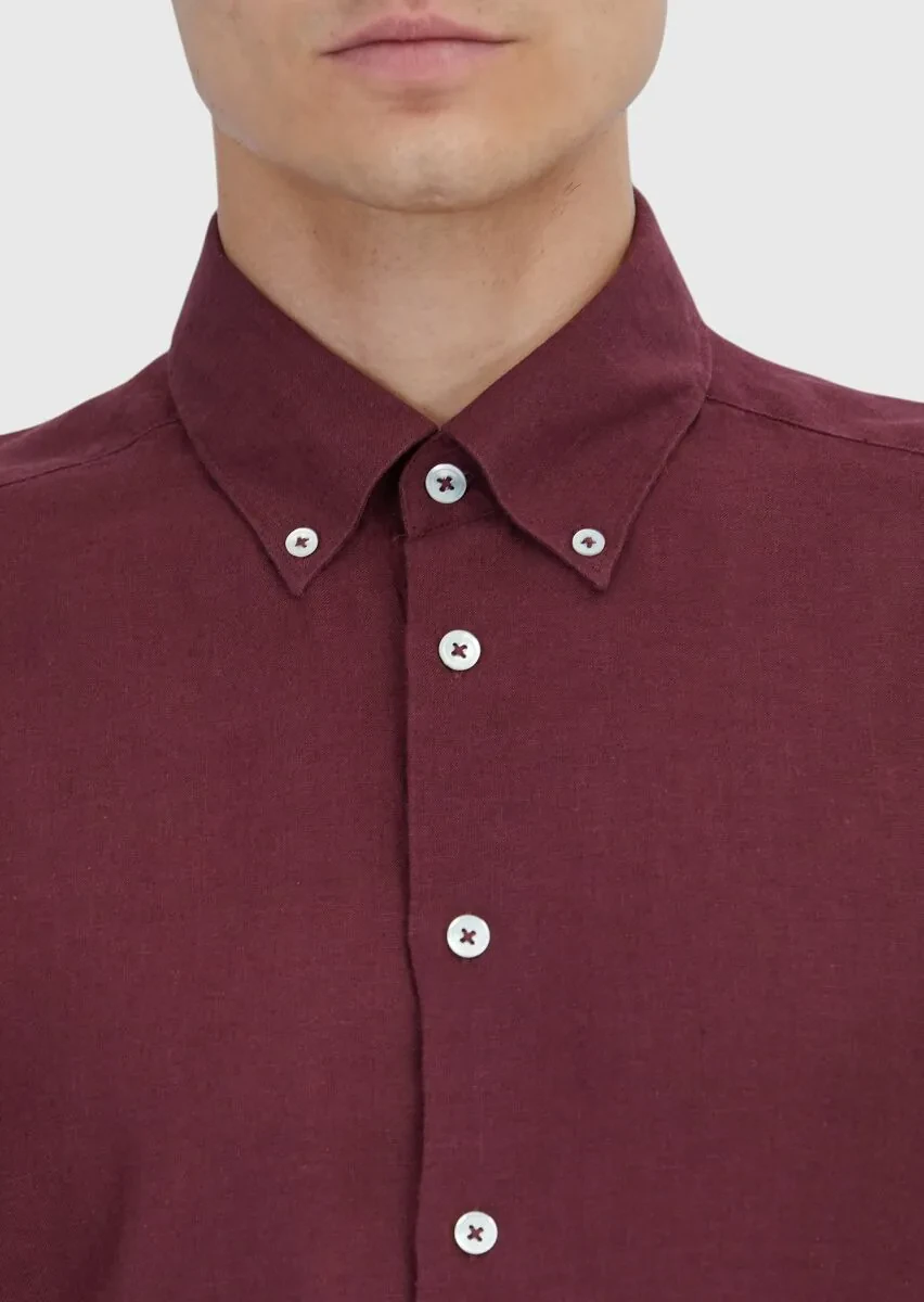 Nar Çiçeği Düz Casual Fit Dokuma Casual Pamuk Karışımlı Gömlek - 4