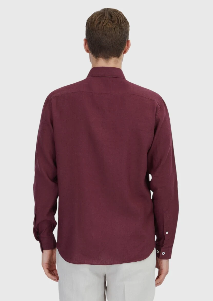 Nar Çiçeği Düz Casual Fit Dokuma Casual Pamuk Karışımlı Gömlek - 5