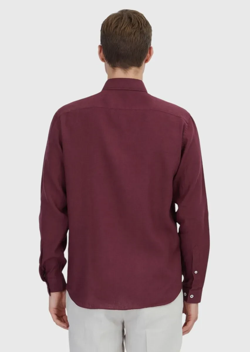 Nar Çiçeği Düz Casual Fit Dokuma Casual Pamuk Karışımlı Gömlek - 5