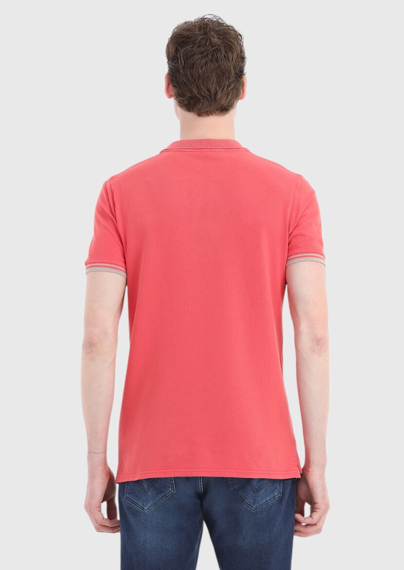Nar Çiçeği Düz Polo Yaka %100 Pamuk T-Shirt 