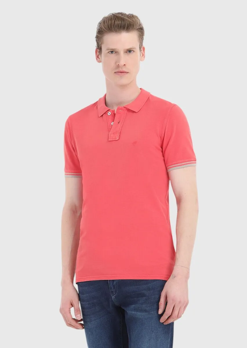 Nar Çiçeği Düz Polo Yaka %100 Pamuk T-Shirt - 2