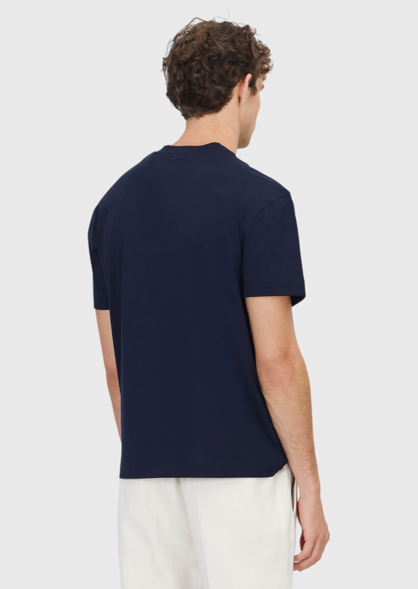 Navy Blue Plain Crew Neck 100% Cotton T-Shirt - 5