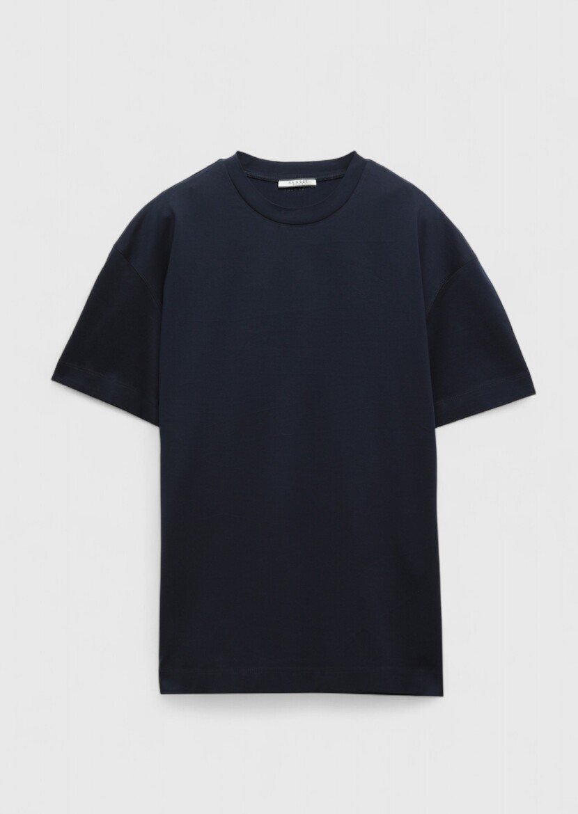 Navy Blue Plain Crew Neck 100% Cotton T-Shirt - 6