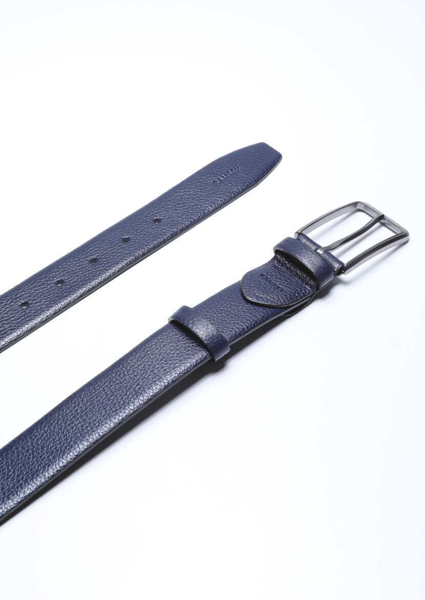Navy Blue %100 Cow Leather Belt - 1