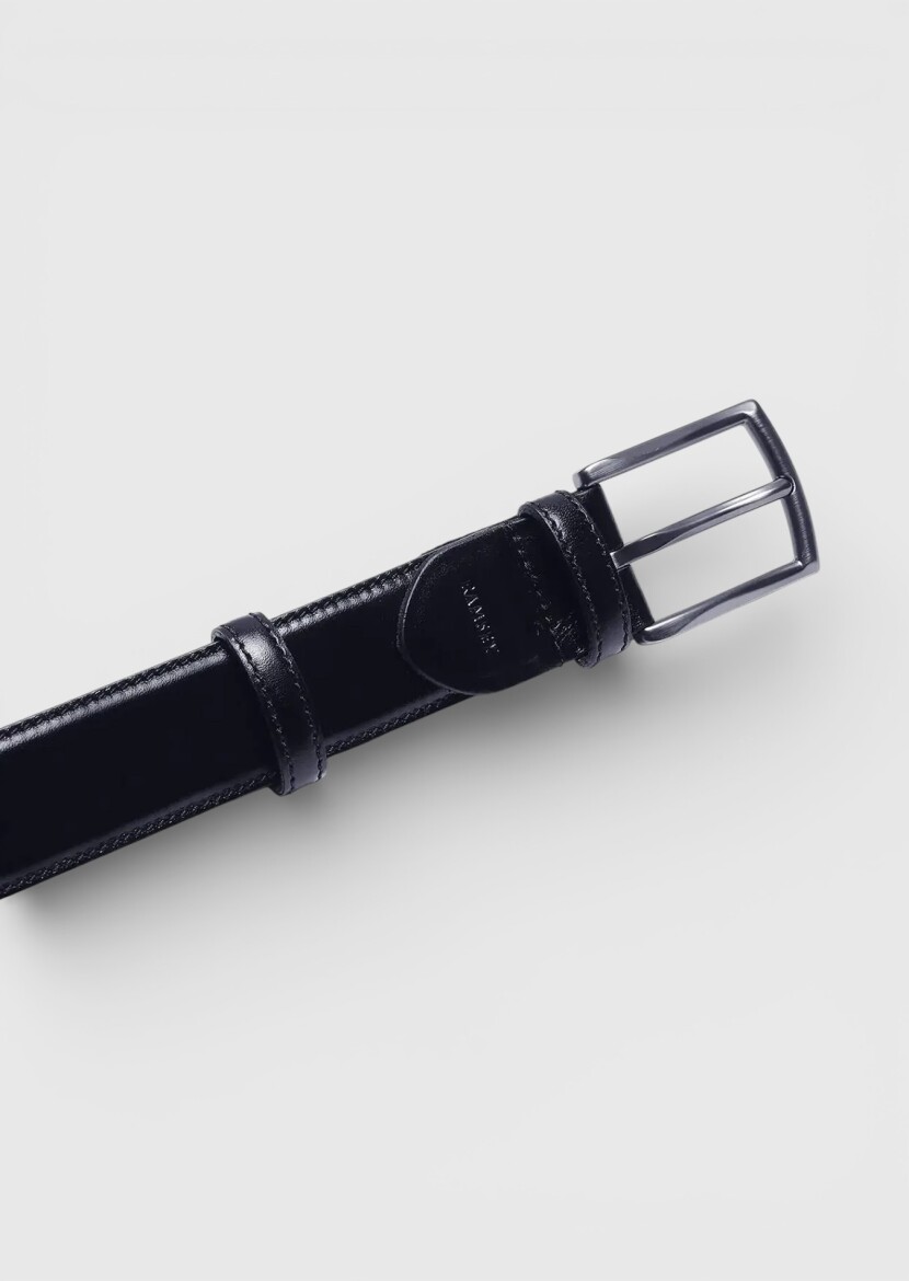 Navy Blue %100 Cow Leather Belt - 2