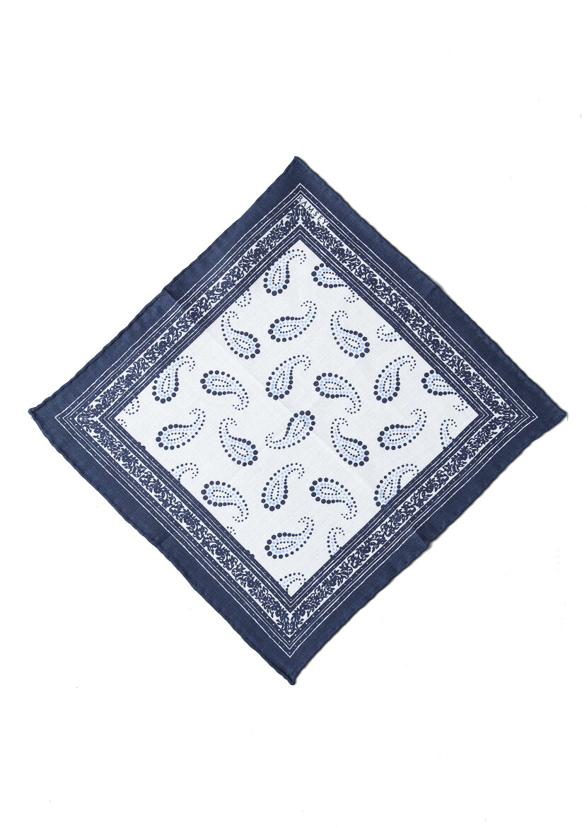 Navy Blue %100 Keten Handkerchief 